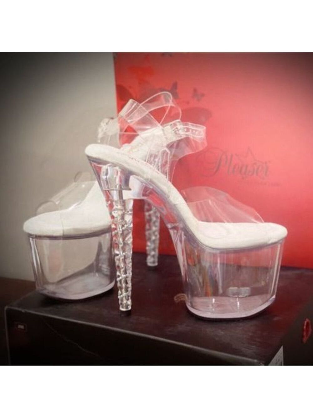Size 10 Brand New Clear 7" Unicorn 708RSH Heel Platform Shoes Rhinestones